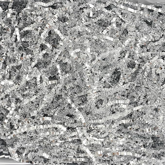 Uptotop 1 LB Crinkle Cut Paper Shred Filler for Gift Wrapping Basket Filling, Birthday, Christmas, Thanksgiving, Wedding, Mother's Day, Glitter Silver