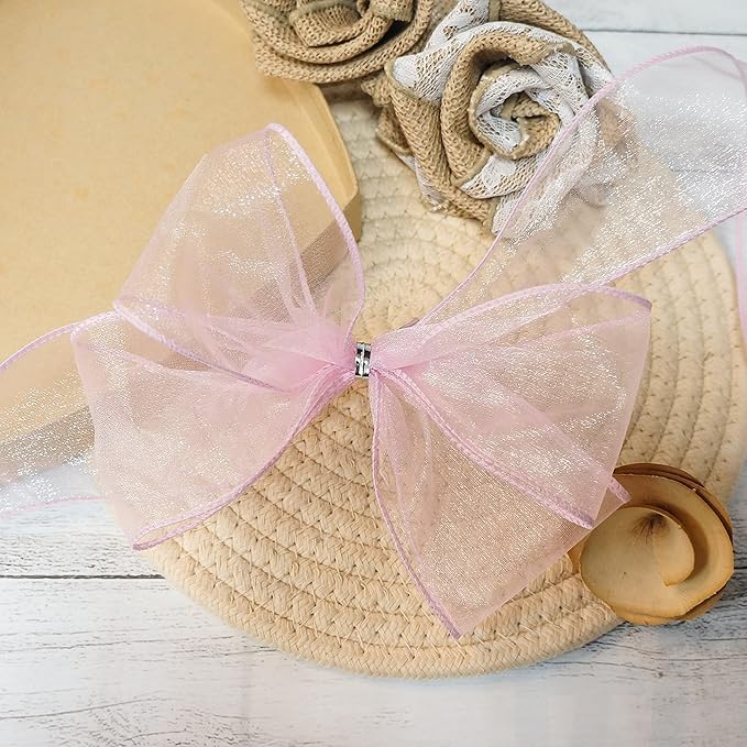 CT CRAFT LLC Sheer Organza Wired Ribbon 2.5" x 50Yards Pink for Wedding Chair Bow Flora Bouquet Gift Wrapping Christmas Tree Home Decor Wreath
