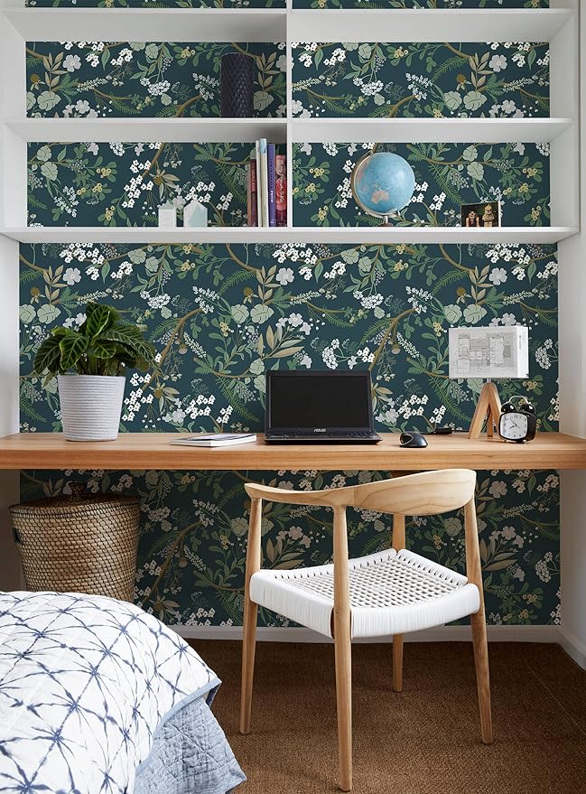 Guvana 197"x16.14" Green Peel and Stick Wallpaper Floral and Leaf Wallpaper Vintage Contact Paper Plants/Leaves/Flower Wall Paper Self Adhesive Removable Wallpaper for Livingroom Accent Room Decor