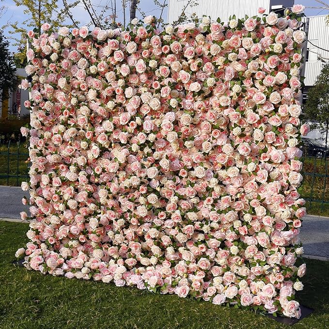 Artificial Flower Wall Backdrop 8×8 ft (2.4×2.4 m), 2 Panels 4×8 ft Each, Realistic Blooms for Wedding Ceremony, Photo Booth & Baby Shower,Stand/Frame Not Included
