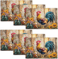 Farmhouse Rooster Placemats Set of 6, Rustic Chicken Place Mats, Sunflower Dining Table Mats, Washable Placemats for Kitchen Dining Room Home Decor 18L'' × 12W''