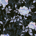 Black White Blue Floral Peel and Stick Wallpaper Flowers Contact Paper 17.5"x118" Self Adhesive Waterproof Vintage Dark Floral Wall Paper for Shelf Liner Cabinet Decor