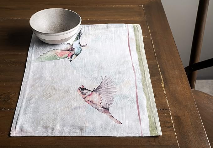 Maison d' Hermine Placemats Set of 4 100% Cotton Washable Cloth Place Mats, Reusable Table Mats for Kitchen Dining Decoration, Party, Wedding, Restaurant Spring/Summer (Flying Birds, 13" x 19")