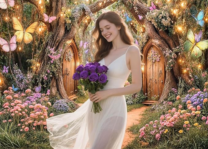 12X10ft Enchanted Forest Backdrop Fairy Tale Magic Garden Wonderland Floral Butterfly Photography Background for Kids Girls Baby Shower Birthday Party Decoration Cake Table Photo Booth Props