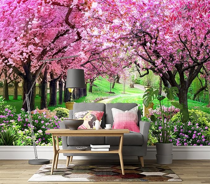 Cliouar-Pink Cherry Tree Flower Wall Mural Wallpaper Peel and Stick 90" x 67"
