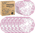 100 Pieces Pink Floral Paper Plates 9 Inches Disposable Pink and White Flower Scalloped Plates Vintage Floral Dinner Dessert Decorative Plate for Wedding Baby Shower Birthday Party Supplies