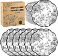 100 Pieces Black Floral Paper Plates 9 Inches Disposable Black and White Flower Scalloped Plates Vintage Floral Dinner Dessert Decorative Plate for Wedding Baby Shower Birthday Party Supplies