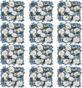 Pack of 12 Artificial Silk Flower Panels, Faux Floral Wall Background for Wedding Party Engagement Bridal Shower Arrangement Home Decorations - Dusty Blue & White