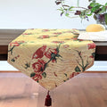 Tache Floral Red Roses Birds Golden Woven Table Runner - Vintage Tapestry Kitchen Dining Dinner Linens Cloth - 13 x 72 inches