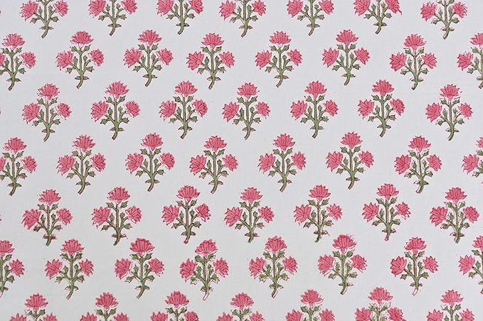 ATOSII Gulbahar White Pink 100% Cotton Spring Summer Square Tablecloth, Handblock Print Floral Table Cloth for Kitchen Dining Linen I Weddings, Outdoors, Easter 60 X 60 Inches I 4 Seater