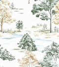 Trees Wallpaper Peel and Stick, White/Green/Yellow Forest Contact Paper, Modern Botanical Landscape Woodland Wall Paper Self Adhesive Waterproof Removable for Shelves Cabinet Drawer Table 17.5" x 118"