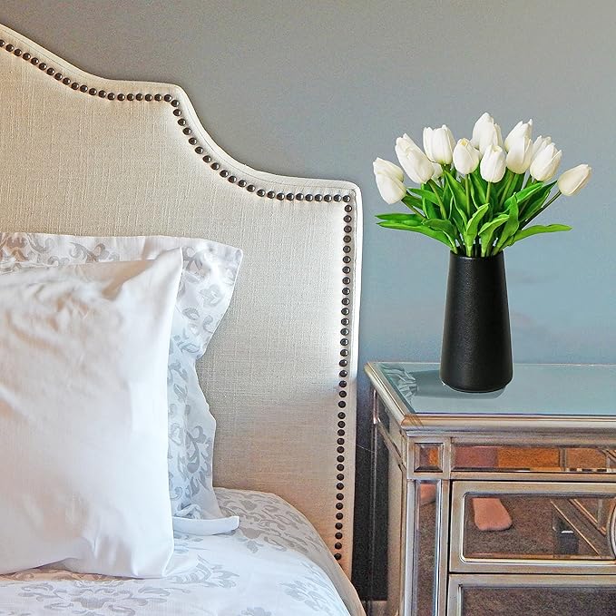 Mandy's Artificial Tulips 20 Stems Pure White PU Faux Flowers for Thanksgiving and Christmas Decorations Wedding Home Decor 13.5 Inch