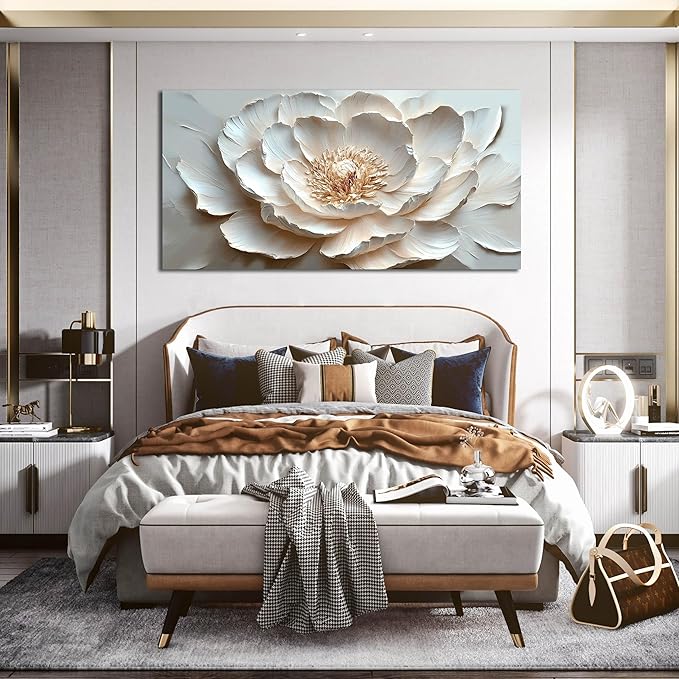 White and Pink Flower Wall Art for Living Room - Large Modern Wall Art Bedroom - Floral Bedroom Wall Decor for Teen Girls Size 29" x 59"
