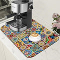 Talavera Mexican Tiles Dish Drying Mat for Kitchen Counter Bar Mat Hide Stain Absorbent Rubber Backed Coffee Mat Maker Espresso Machine Bar Accessories 11.8 x 19.7 Inch
