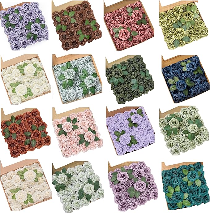 Artificial Flowers, Personalized Custom 100pcs Artificial Rose Colors for Centerpieces Arrangements, Foam Flowers with Stem for Bridal Shower Party Home Decor