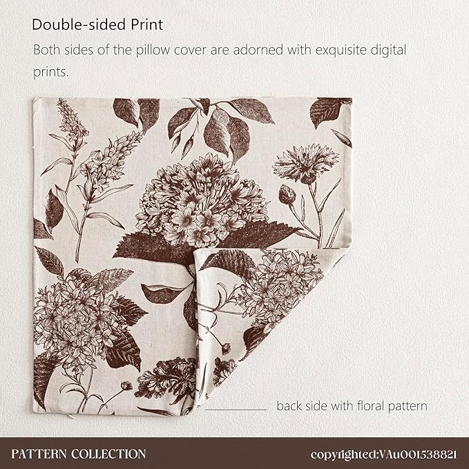 Foindtower Set of 2 Linen Floral Throw Pillow Covers Vintage Accent Print Decorative Cushion Covers Farmhouse Boho Home Decor for Sofa Chair Couch Bedroom Living Room,22×22 Inch,Dark Brown