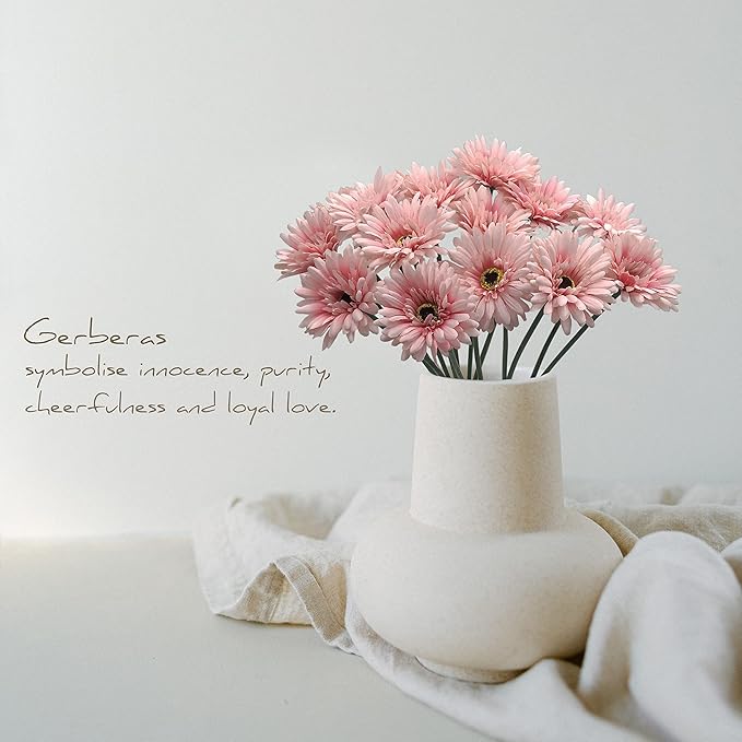 12pcs Artificial Gerbera Daisies,22 Inch Long Stem Silk Daisy Flowers,Realistic Artificial Flower Mums for Home Décor Centerpiece Wreath Supplies Wedding Bouquet,Light Pink