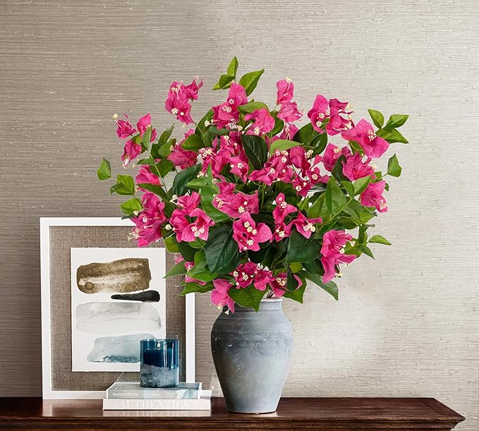 Hollyone 2Pcs Bougainvillea Artificial Flowers Bouquets Rose Red Fake Flower Silk Flowers with Long Stem Floral Arrangements Faux Bougainvillea Plant for DIY Wedding Party Centerpieces Home Decor