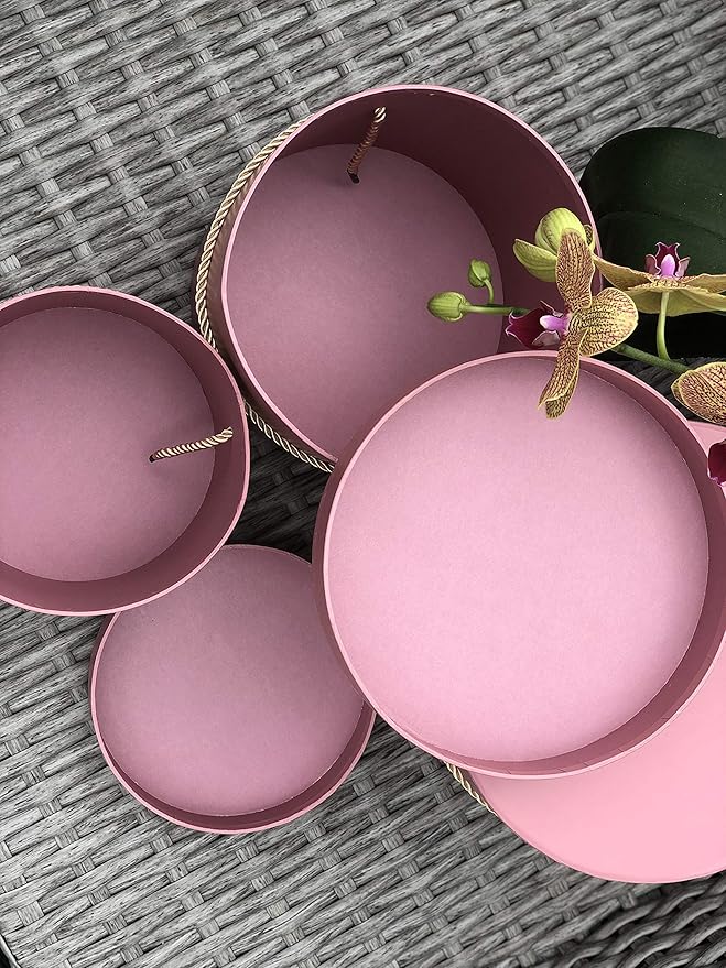 UNIKPACKAGING Premium Quality Round Flower Box, Gift Boxes for Luxury Flower and Gift Arrangements, Set of 3 pcs, (Dusty Rose)