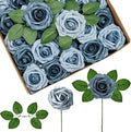InnoGear Artificial Flowers, 50 Pcs Dusty Blue Shades Foam Fake Roses Bulk with Stems for Decoration DIY Wedding Bouquets Centerpieces Bridal Shower Party Christmas Tree