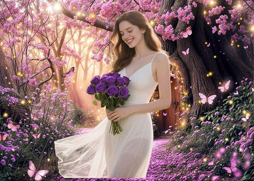 12X10ft Enchanted Forest Backdrop Fairy Tale Purple Garden Wonderland Tree House Floral Background for Kids Girl Baby Shower Birthday Party Decoration Banner Cake Table Photo Booth Props