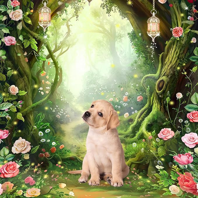 Riyidecor Enchanted Fairy Backdrop Polyester Fabric Fantasy Spring Wonderland Flower Greenery Woodland Tale 6Wx8H Feet Rose Nature Tree Photography Background Birthday Baby Shower Photo Studio Shoot