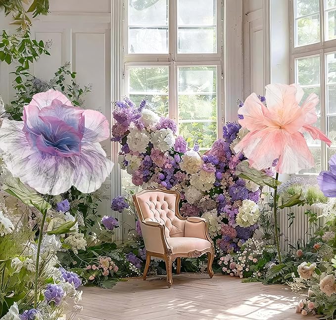 Large Artificial Flowers, 5.58ft Giant Standing Poppy Decorations, Handcrafted Huge Flowers for Wedding, Garden, Hotel, Office, Art Gallery, Photography Props & Shop Window Display (1, Pink)