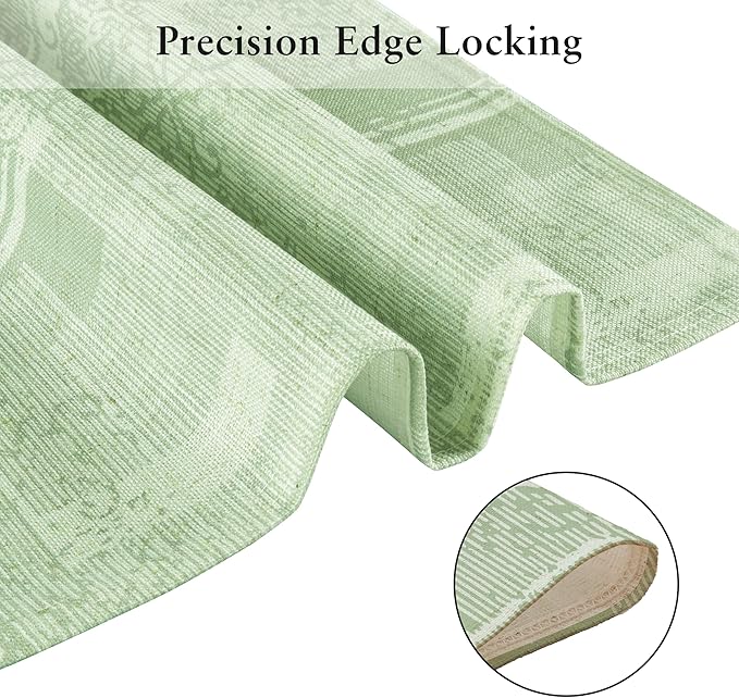 LilyCat Linen Fabric Floral Placemats, Green Stripes Durable Boho Dining Table Mats for Kitchen, Rustic Vintage Washable Place Mats Set of 6, 18’’× 12’’