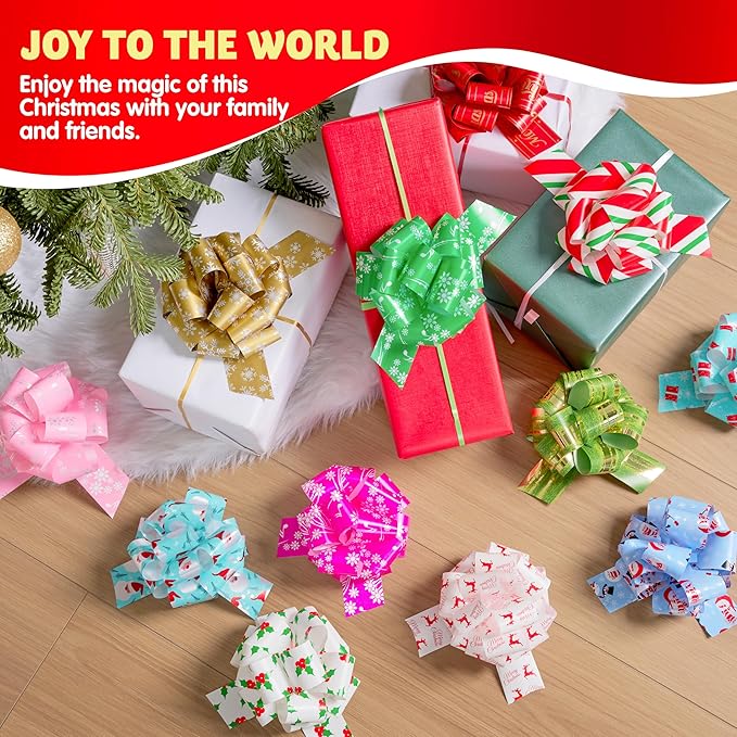 JOYIN 24 PCS Christmas Ribbon Pull Bow, 5" Gift Wrapping Pull Bow, Xmas Gift Accessory for Christmas Present Wrapping, Party Decorations, Boxing Day Decorations, Holiday Decor