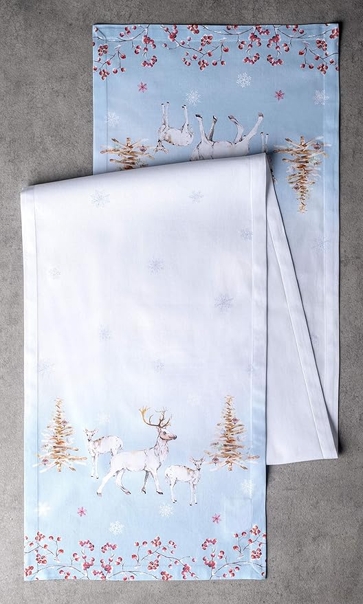 Maison d' Hermine Table Runner 100% Cotton Single Layer Table Runners 48 inches Long for Thanksgiving Christmas Decorations Home Kitchen Dining Party Wedding (Fairy Tale Forest, 14.5" x 48")