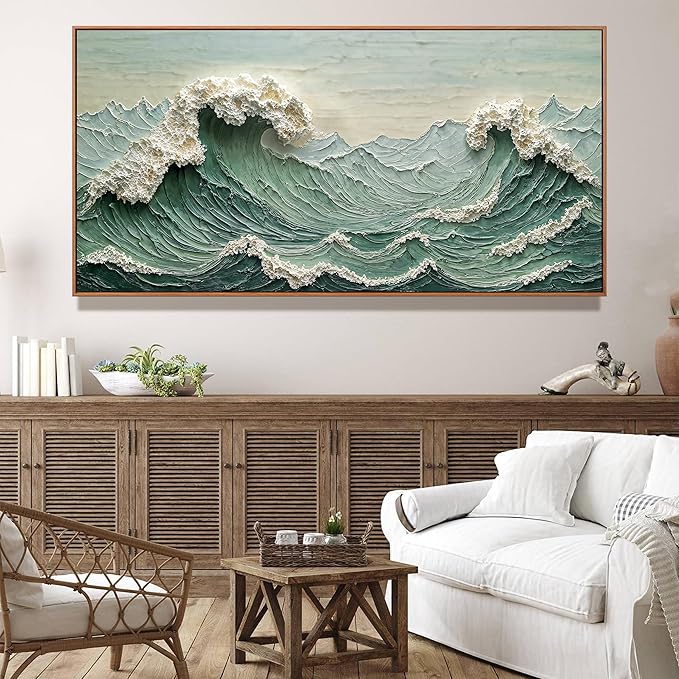 Canvas Wall Art Decor Pictures Large Sea Wave Abstract Wall Decor Print Modern Abstract Green Wall Art Painting Pictures For Living Room Home Kitchen Office Artwork 29 X 58 Inch With Framed