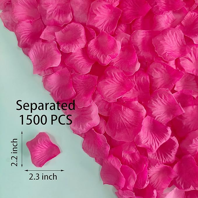 Separated 1500 PCS Artificial Pink Rose Petals for Romantic Night,Faux Hot Pink Flower Petals for Flower Girl Weddings Valentine Day Party Romantic Decoration(Ready-to-use)