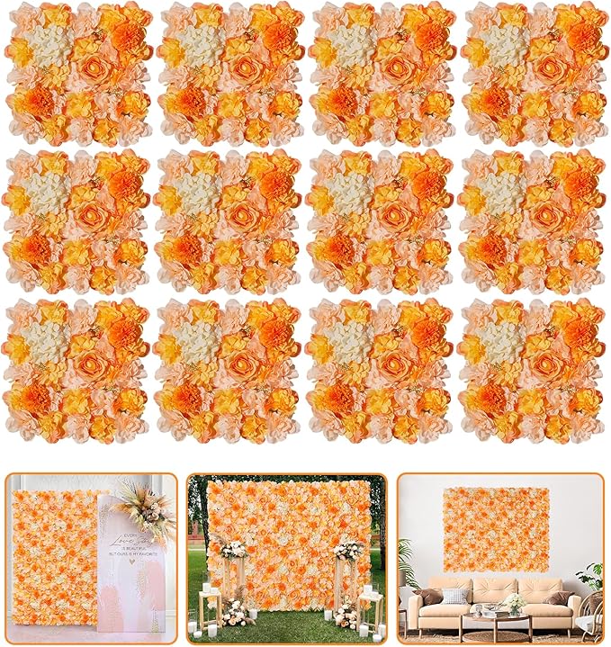 Orange Floral Wall Panel for Wedding Backdrop - 5ftx3.74ft Artificial Flower Backdrop - Fake Wall for Party Decor Birthday Party Stage Photoshoot Background