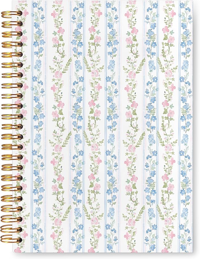 VIIJJUE Floral Journal Notebook,Blue and Pink Flower Botanical Journals for Writing, Elegant Aesthetic Plants Hardcover Spiral Notebooks, 5.5x8.3 Inch