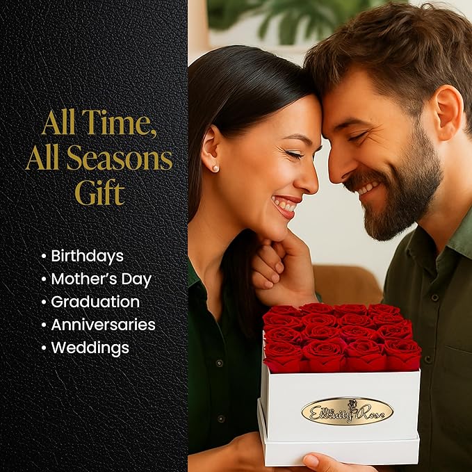 The Eternity Rose 16-Piece Preserved Roses in a Luxury Gift Box – Real Roses in Square White Box – A Valentine’s Gift as Everlasting as Your Love