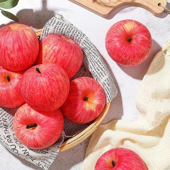 Fake Fruit Artificial Apples, Set of 6 Decorative Fruit Lifelike Faux Apples Realistic Fruits Apple Decorations for Kitchen, Realistic Fake Fruits Party Props Home Decor