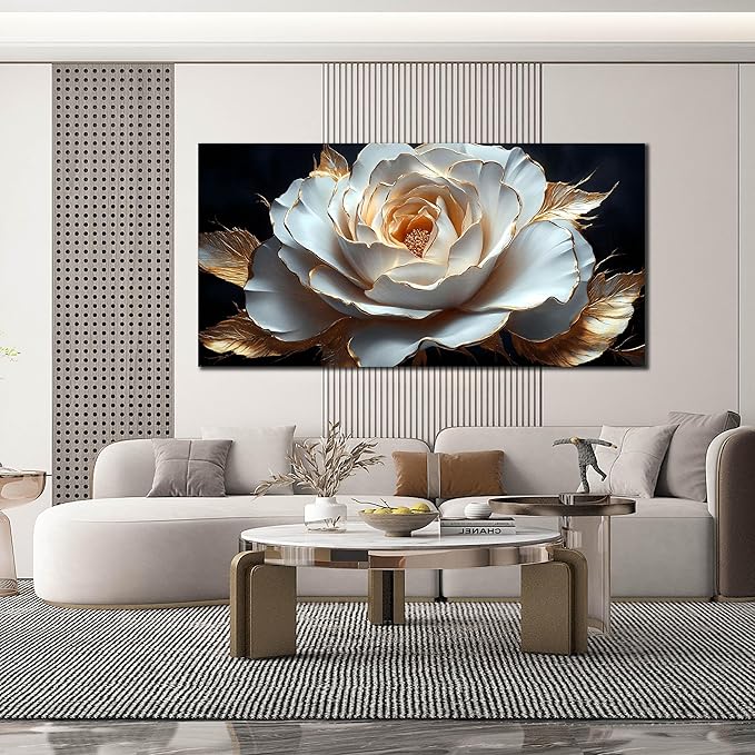 Large White Flower Canvas Wall Art for Living Room Bedroom Home Office Black and White Flower Picture Modern Canvas Prints Framed Wall Decor Artwork Size 29x59