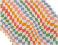 Groovy Retro Wavy Checkered Orange Placemats Set of 6 Place Mats for Kitchen Table Washable Farmhouse Linen Table Mats Dining Decoration 12x18 Inch