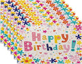Happy Birthday Placemats Set of 6,Washable Heat Resistant 12×18 Inch Linen Table Mats Birthday Party Place Mats for Party Outdoor Dining Décor