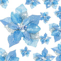 WILLBOND 36 Pieces Christmas Poinsettia Glitter Faux Flowers Christmas Artificial Flowers Tree Ornaments Topper Xmas Decorations(Blue)