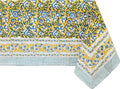 ATOSII Marigold Blue Yellow 100% Cotton Fall Tablecloth, Handblock Print Rectangle Table Cover for Kitchen Dining Linen I Parties, Weddings, Outdoors, Easter Table Decor 60 X 108 Inches I 8 Seater