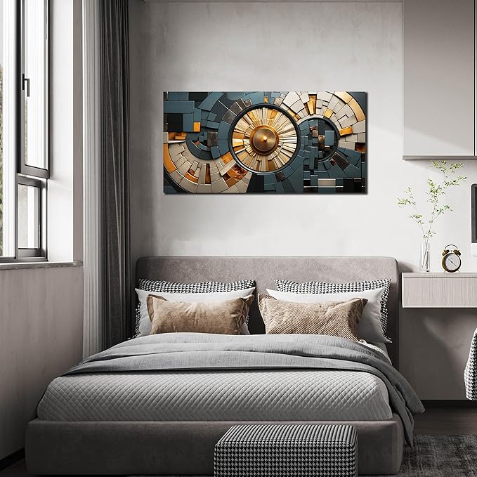 Abstract Canvas Wall Art for Living Room Bedroom Office Gold and Black Large Wall Art Geometric Abstract Picture Framed Wall Decor Modern Canvas Prints 20x40 In