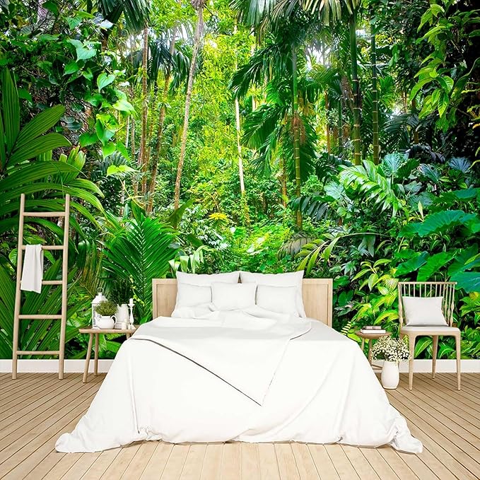 Tropical Rainforest Botanical Wallpaper Peel and Stick Wall Mural for Bedroom Living Room - 85"x118"
