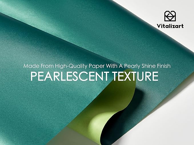 Vitalizart Green Wrapping Paper Set 17" Pearly-Lustre With Silk Like Satin Ribbon & Gift Tags Recyclable Christmas Gift Wrapping Birthday Baby Shower Wedding Handmade Crafts 197"(16.4 Ft)
