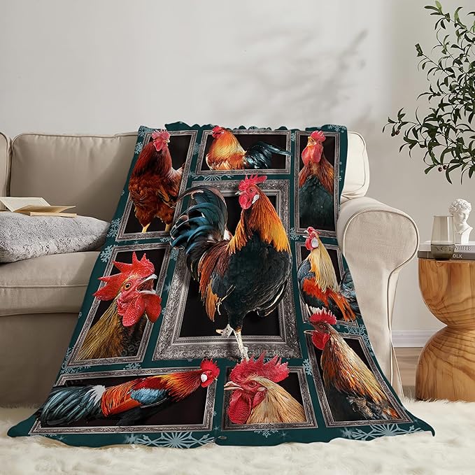 Rooster Throw Blanket - Chicken Farm Animal Gifts and Decor for Girls, Boys, Women, Men, Kids, Adults - Soft Warm Cozy Fleece for Couch, Sofa, Bed 80"x60"