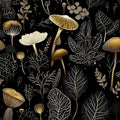 Boho Wallpaper Peel and Stick Dark Floral Contact Paper 17.5" x 393" Vinyl Self Adhesive Vintage Mushrooms Wall Mural Leaf Wall Paper for Room Countertop Drawer Decor(Golden,Black)