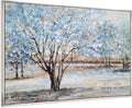 Yihui Arts Tree Canvas Wall Art - Hand Painted Textured Blue and Gold Foil Abstract Forest Landscape Modern Artwork for Living Room, Bedroom, and More