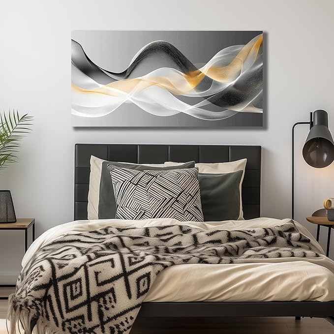 JuhaiArt Gold Wall Art Black Wall Decor Abstract Wall Decorations for Bedroom Office White Picture Artwork Modern Poster 20"x 40"