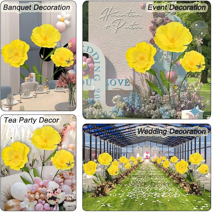 5.8 Ft Giant Artificial Flowers,Large Paper Flower,Huge Poppy Flowers Decoration for Wedding,Hotel,Office,Window Display and Home Farmhouse Decor(Yellow)