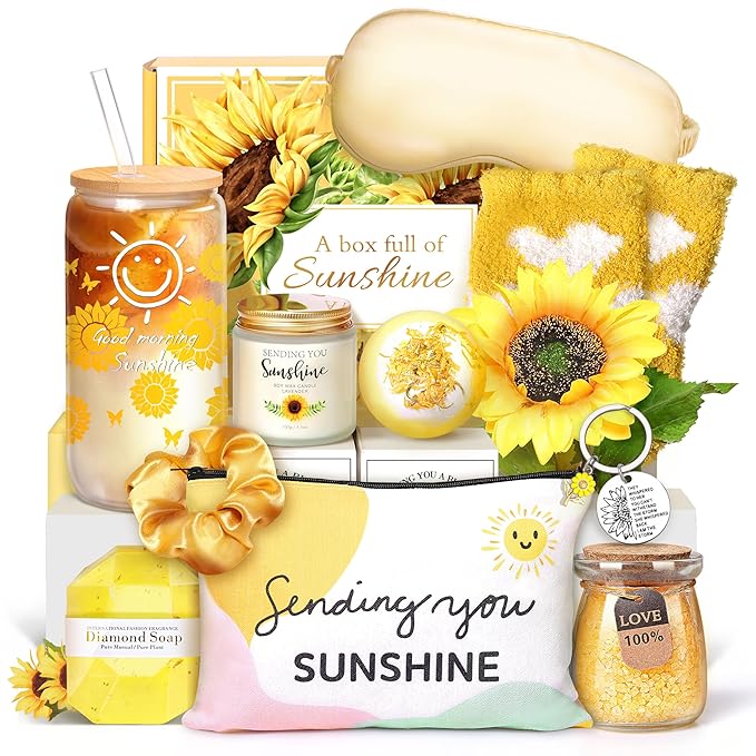 Birthday Gifts for Women, 12pcs Sunflower Self-Care Package, Sending Sunshine Get Well Gifts for Women, After Surgery Recovery Gifts, Thinking Of You Relaxing Spa Basket for Her Sister Mom Friends